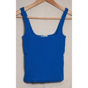 Zara Womens Ribbed Square Neck Tank Top Royal Blue Size Small Stretch Basic